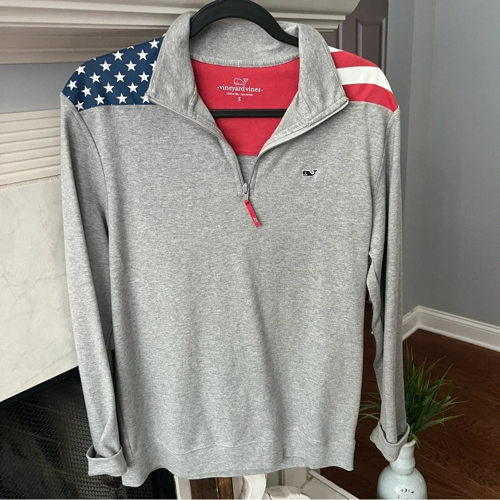 Men’s Vineyard Vines‎ American Flag half zip pullover long sleep top shirt Small